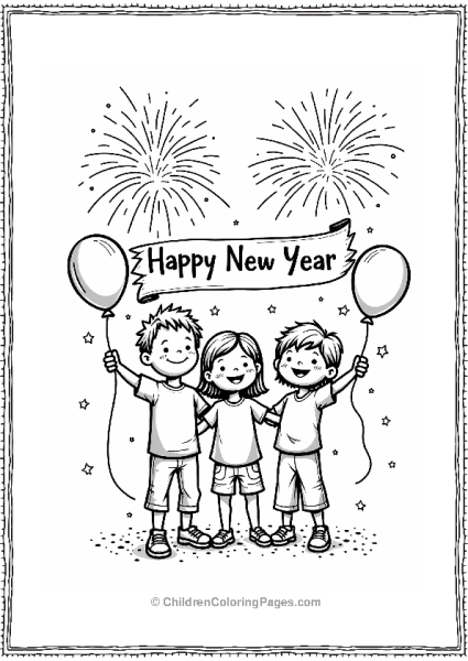 New Year Celebration With Children And Balloons Free PDF Printable