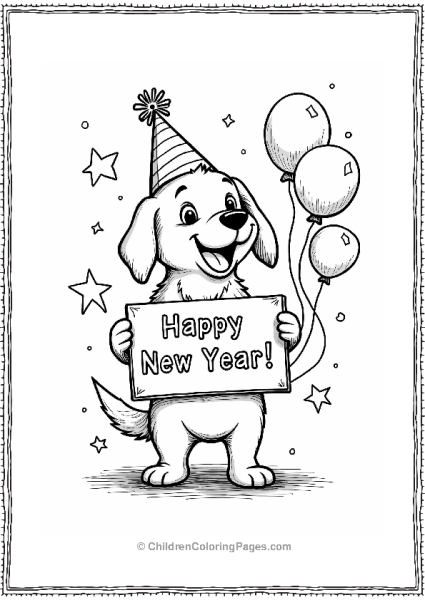 New Year Dog With Balloons Free PDF Printable