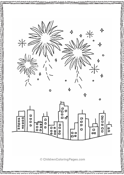 New Year Fireworks Over City Skyline Free PDF Printable