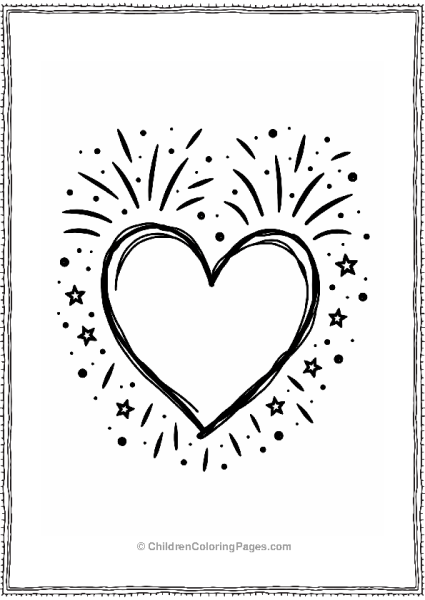 New Year Heart With Fireworks Free PDF Printable