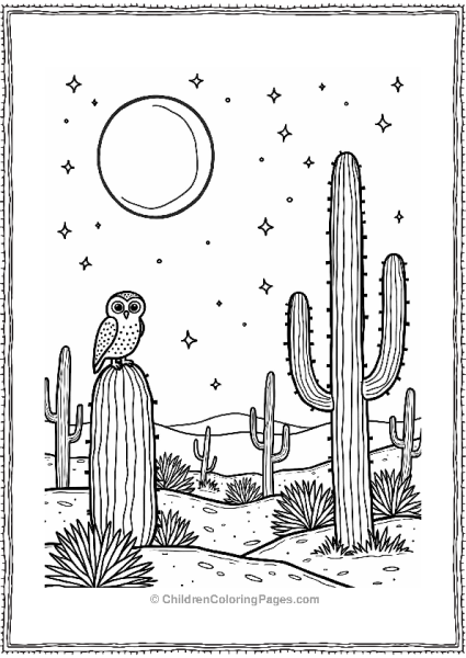 Nighttime Cactus Landscape Free PDF Printable