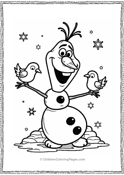 Olaf Building A Snow Fort With Birds Free PDF Printable