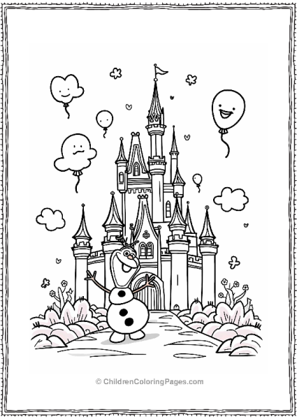 Olaf In Front Of The Dreamy Castle Free PDF Printable