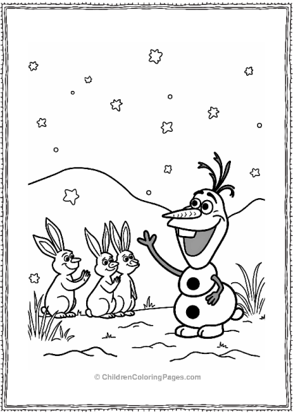 Olaf Playing With Friendly Rabbits In Winter Free PDF Printable