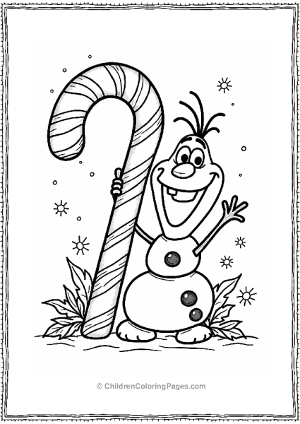 Olaf With A Giant Candy Cane Free PDF Printable