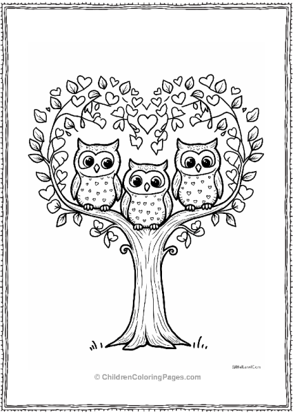 Owl Family In A Heart Tree Free PDF Printable