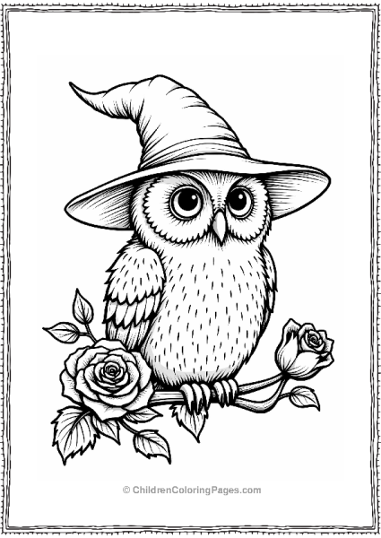 Owl With Roses In A Wizard Hat Free PDF Printable