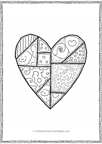 Patchwork Heart Coloring Page Free PDF Printable