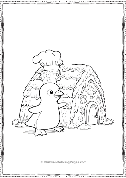 Penguin Chef Carrying A Gingerbread Igloo Free PDF Printable