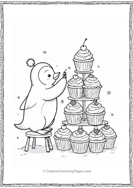 Penguin Decorating A Cupcake Tower Free PDF Printable