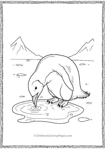 Penguin Drinking From A Melted Pool Free PDF Printable