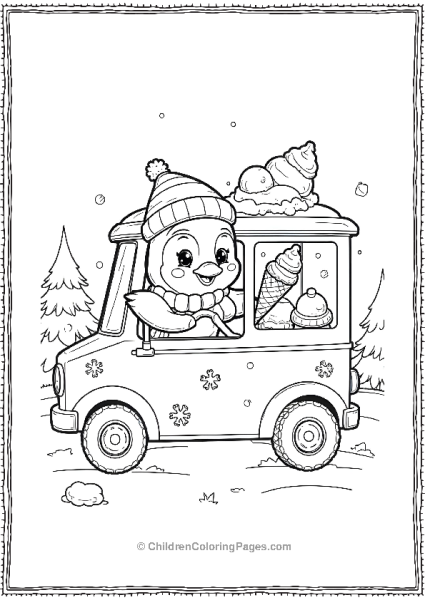 Penguin Driving An Ice Cream Truck Free PDF Printable