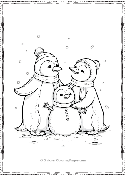 Penguin Family Building A Snowman Free PDF Printable