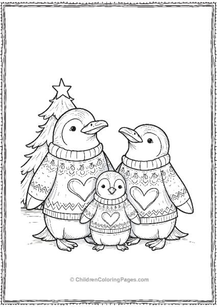 Penguin Family In Matching Sweaters Free PDF Printable