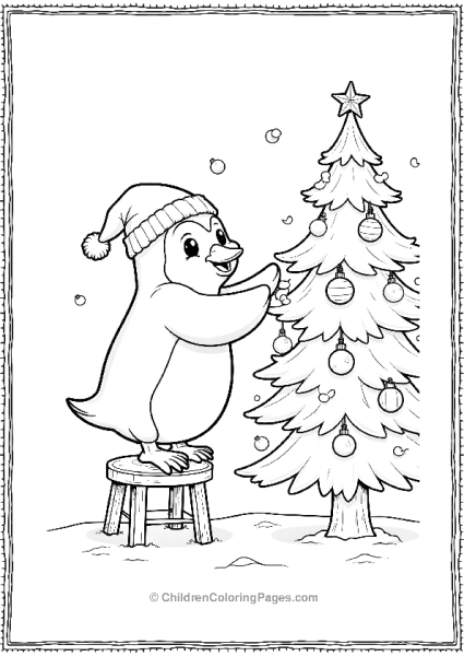 Penguin Hanging Ornaments On A Christmas Tree Free PDF Printable