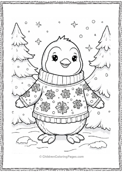 Penguin In A Snowflake Sweater Free PDF Printable