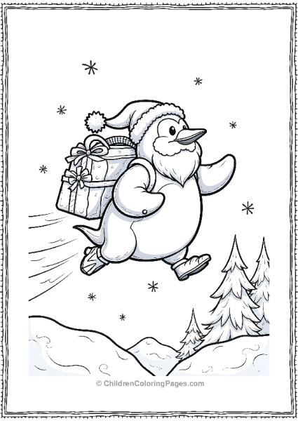 Penguin Santa Flying With A Jetpack Free PDF Printable