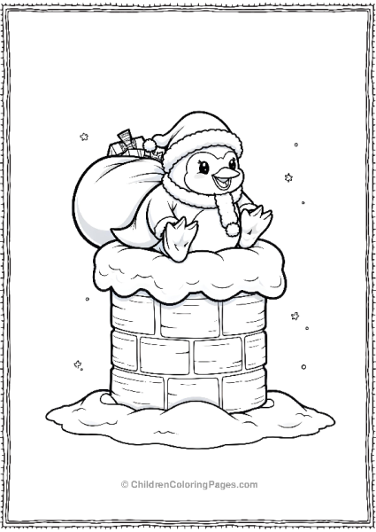 Penguin Santa Sliding Down A Chimney Free PDF Printable