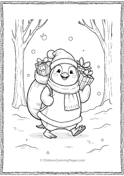 Penguin Santa With A Sack Of Gifts Free PDF Printable