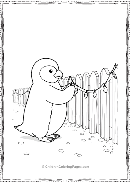 Penguin Stringing Garland On A Fence Free PDF Printable