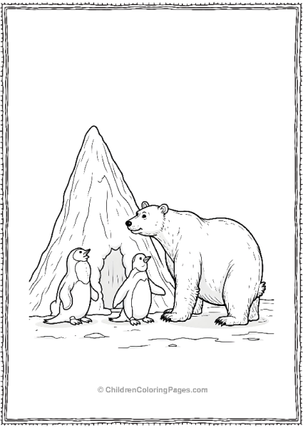 Penguins And Bear Building From Snow At The North Pole Free PDF Printable