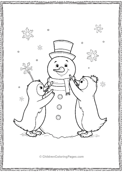 Penguins Decorating A Snowman Free PDF Printable