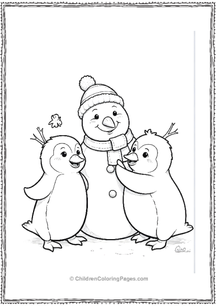 Penguins Taking A Snowman Selfie Free PDF Printable