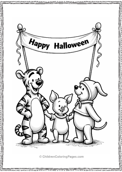 Piglet And Friends At Halloween Party Free PDF Printable