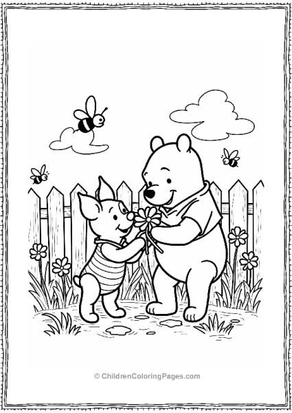 Piglet And Pooh Picking Flowers Free PDF Printable