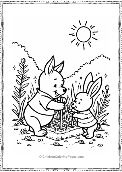 Piglet And Rabbit Gardening Together Free PDF Printable