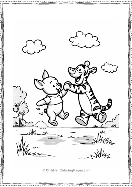 Piglet And Tigger Playing In The Clearing Free PDF Printable