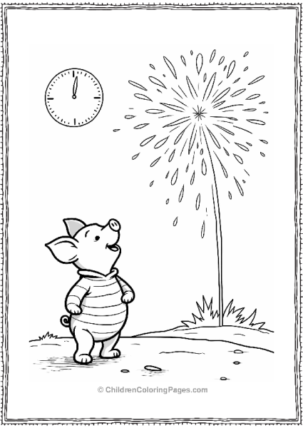 Piglet Celebrating New Year Fireworks Free PDF Printable