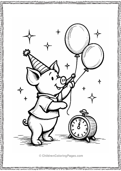 Piglet Celebrating New Year’s Eve Free PDF Printable