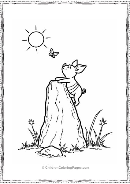 Piglet Climbing A Tall Rock Free PDF Printable