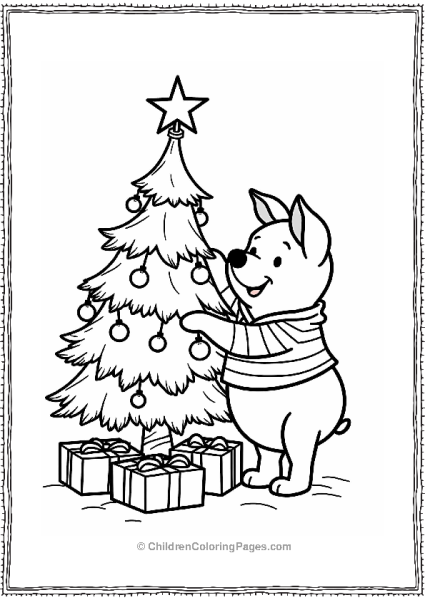 Piglet Decorating A Christmas Tree Free PDF Printable