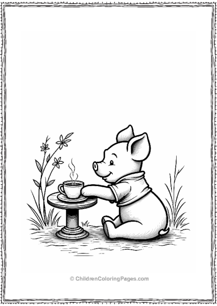 Piglet Enjoying Tea With Friends Free PDF Printable