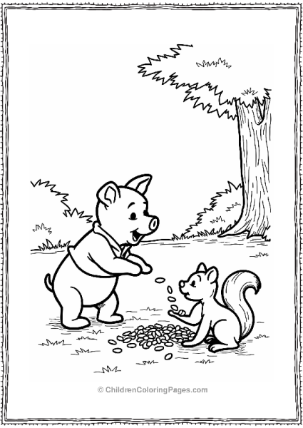 Piglet Feeding Squirrels In A Leafy Setting Free PDF Printable