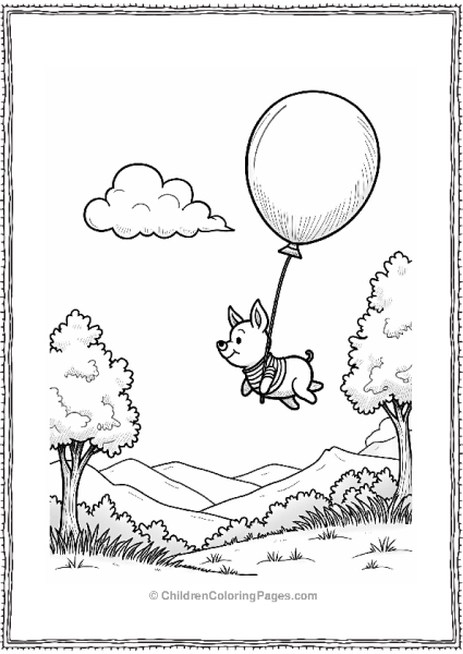 Piglet Floating With A Balloon Free PDF Printable