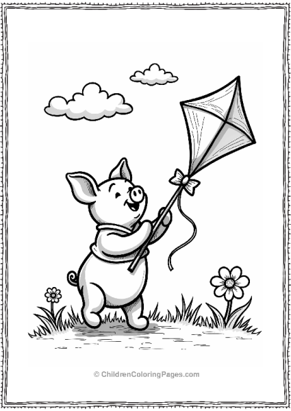 Piglet Flying A Colorful Kite Free PDF Printable