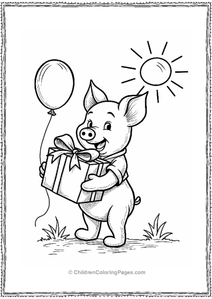 Piglet Giving A Gift With Balloons Free PDF Printable