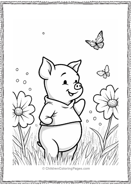 Piglet In A Flower Field Free PDF Printable