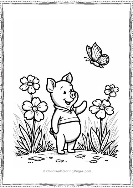 Piglet In A Flower Garden Free PDF Printable