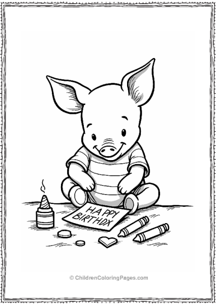 Piglet Making A Birthday Card Free PDF Printable