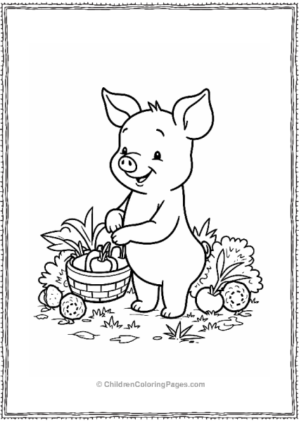 Piglet Picking Vegetables In The Garden Free PDF Printable