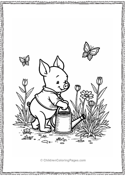 Piglet Planting Flowers In A Garden Free PDF Printable