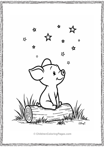 Piglet Sitting On A Log Under The Stars Free PDF Printable