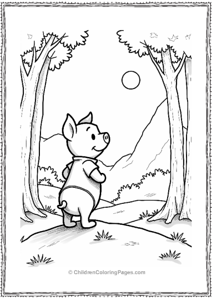 Piglet Standing Tall In A Moonlit Forest Free PDF Printable