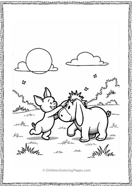 Piglet Tagging Eeyore In A Sunny Meadow Free PDF Printable