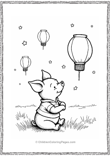 Piglet Watching Floating Lanterns Free PDF Printable