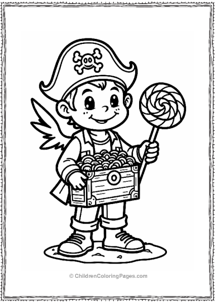 Pirate With A Treasure Chest Of Lollipops Free PDF Printable